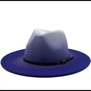 (Last 2)Wide brim fedora hat w/ belt around -blue